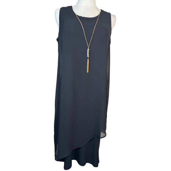 NWT JM Collection XS  Black Sleeveless Asymmetrical Overlay Dress Polyester - Picture 1 of 15